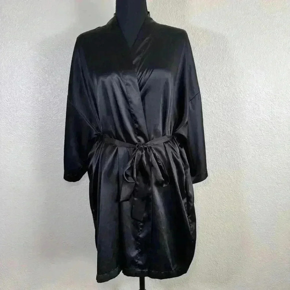 Victoria's Secret Angels Satin Kimono Robe Black Women One Size - Picture 1 of 11